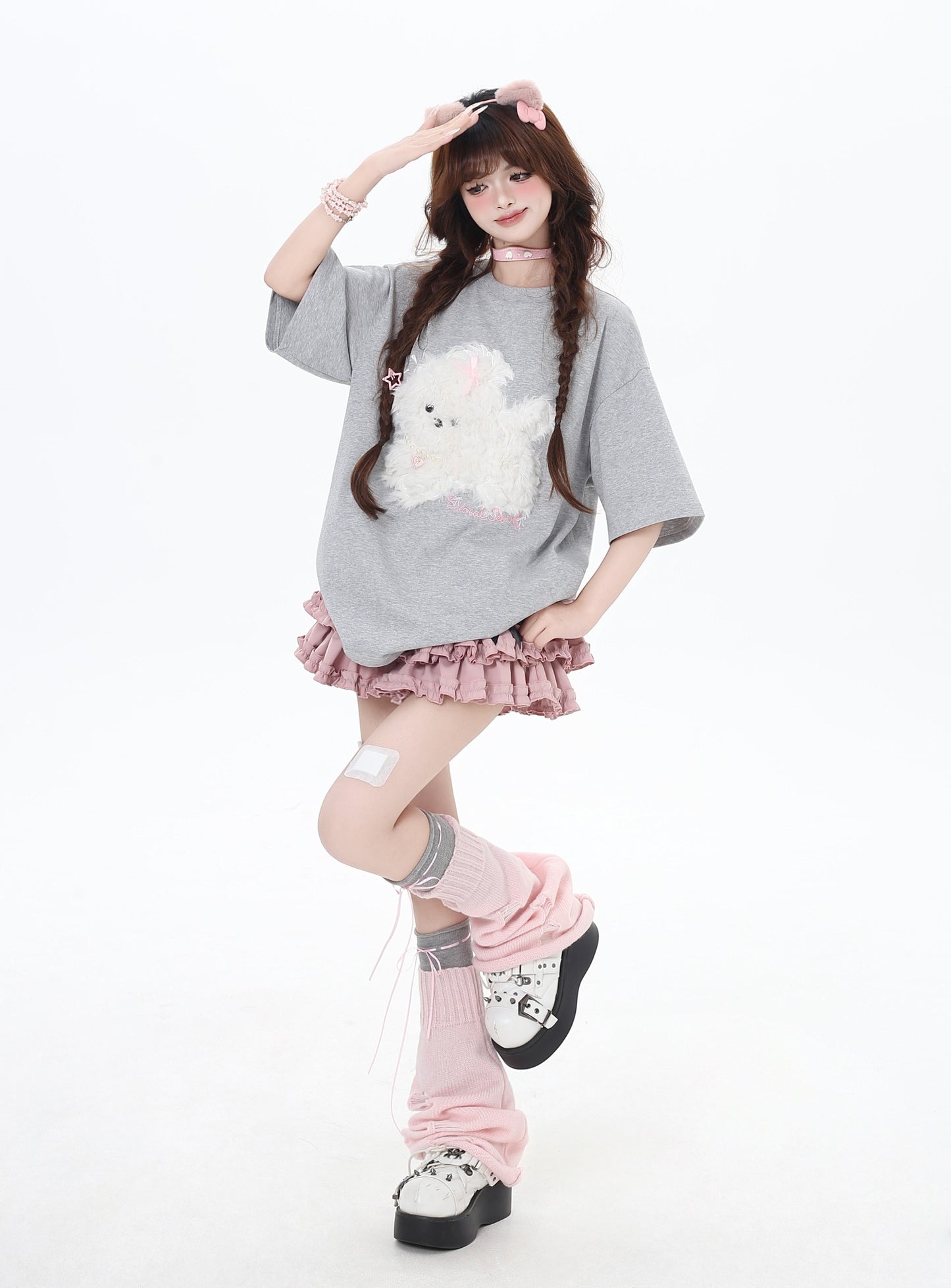 三色ドッグアップリケTシャツ
