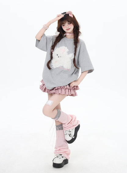 三色ドッグアップリケTシャツ
