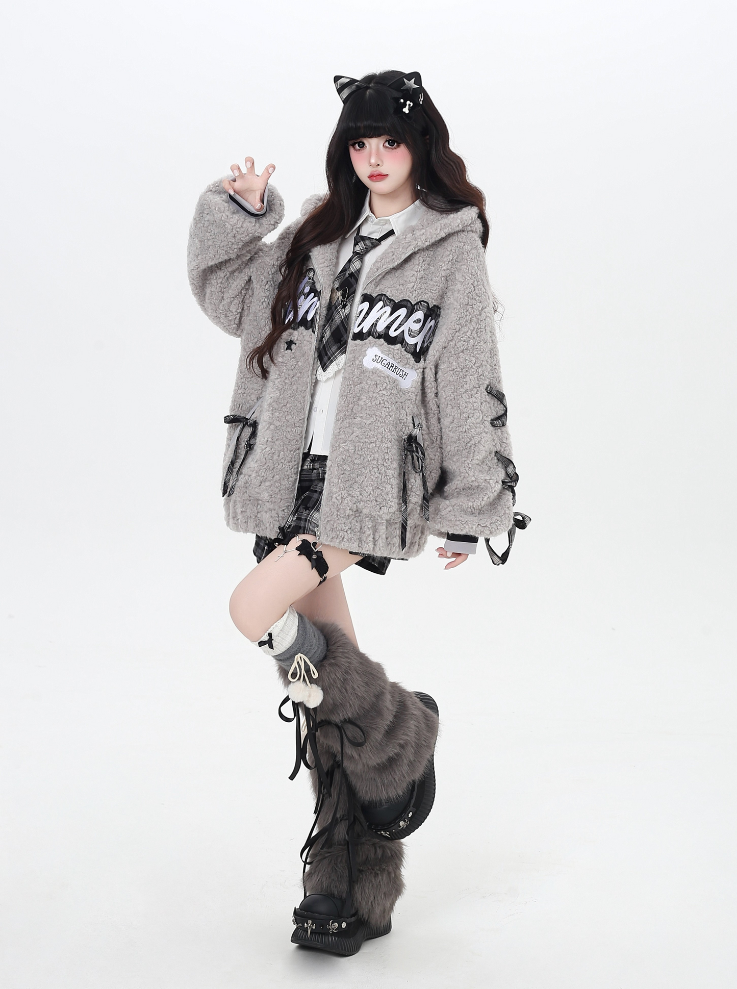 アルファベットリボン♡厚手ボアジャケット