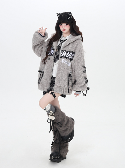 アルファベットリボン♡厚手ボアジャケット