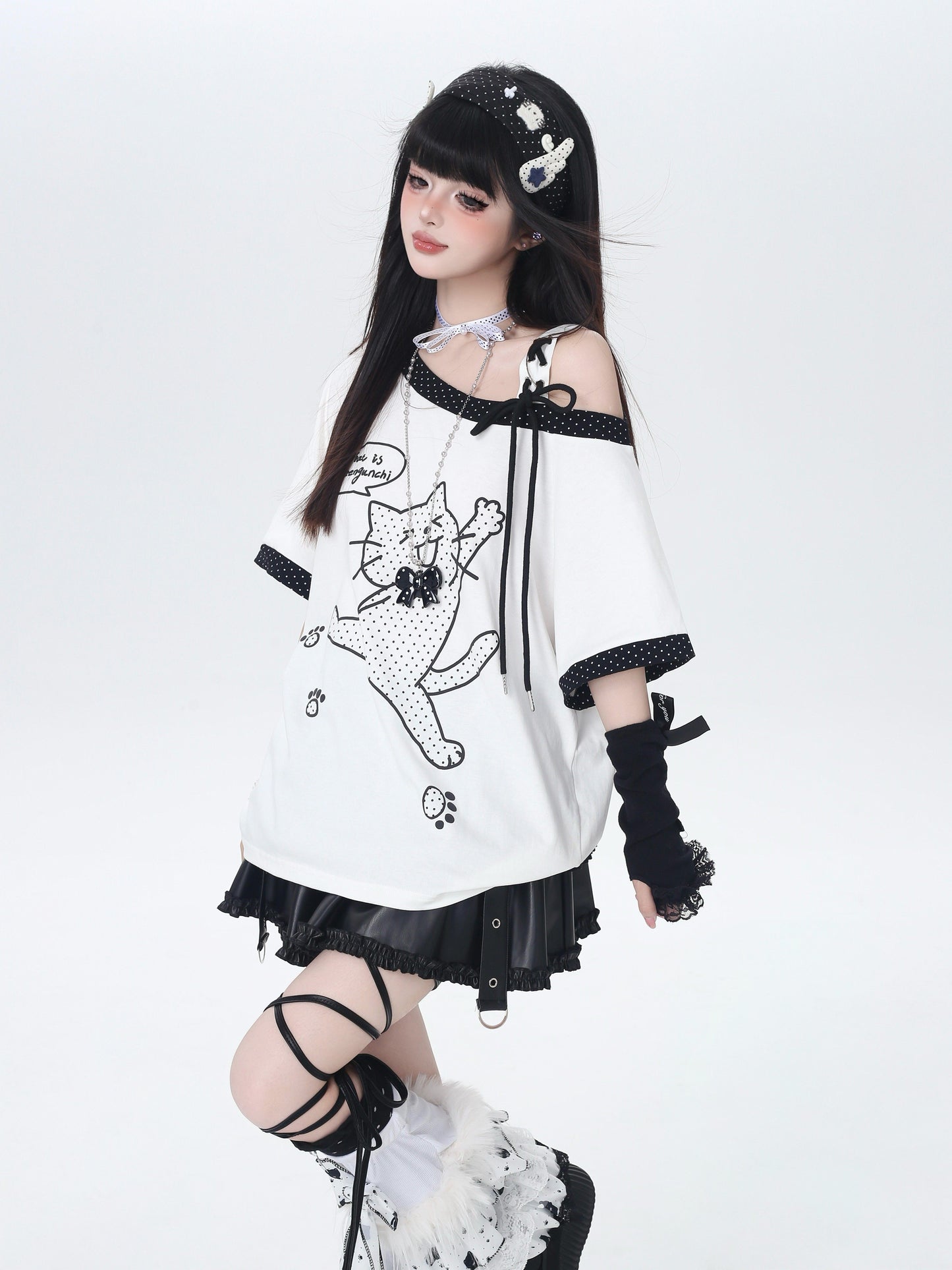 ドット×ネコ♡アシメTシャツ