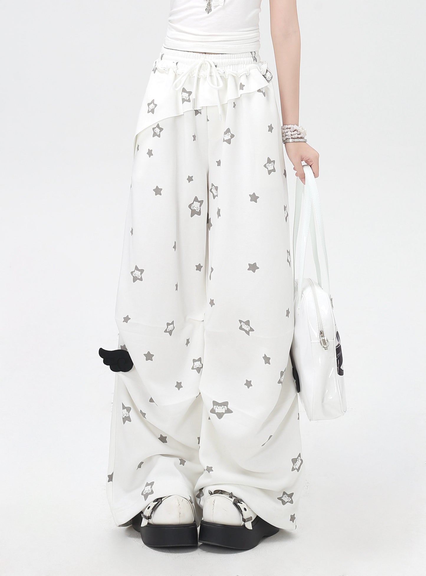 くすみスター柄 ルーズストレートパンツ
