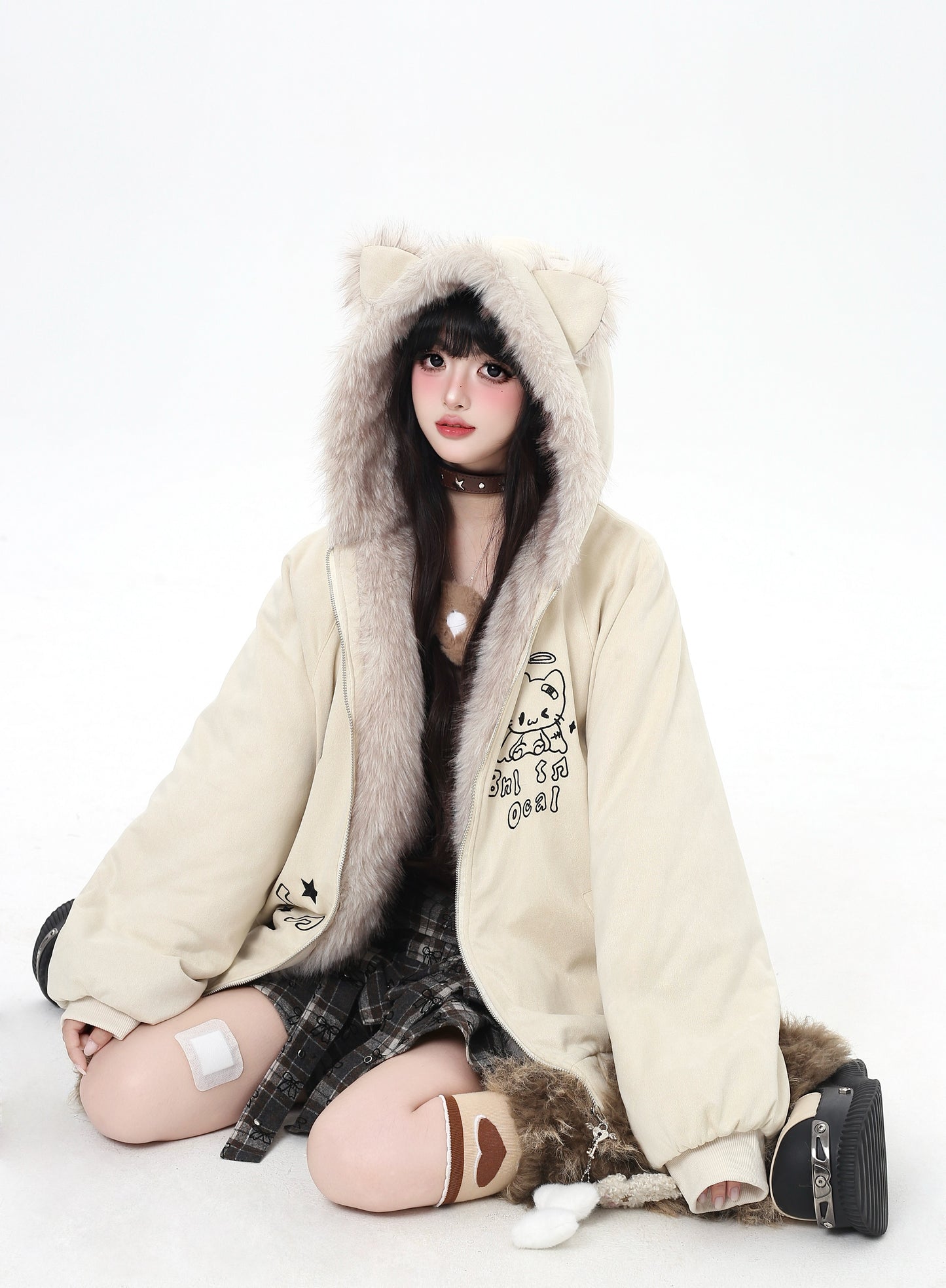 ゆる地雷ふわもこ猫耳スエード中綿アウター