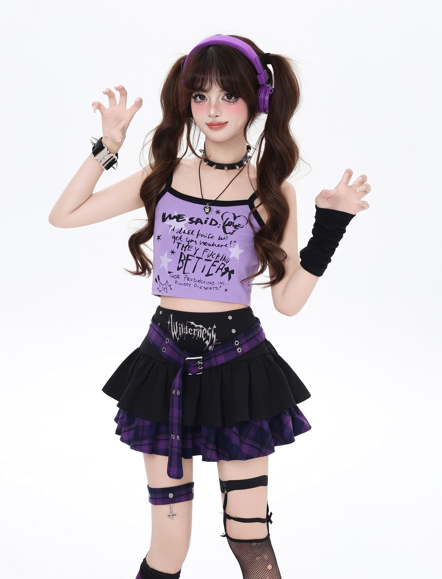 ゴシックアイドル風チェックティアードスカート
