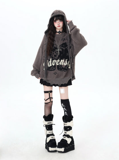 フード付きレターニット｜ゆるヴィンテージムードのふわもこセーター