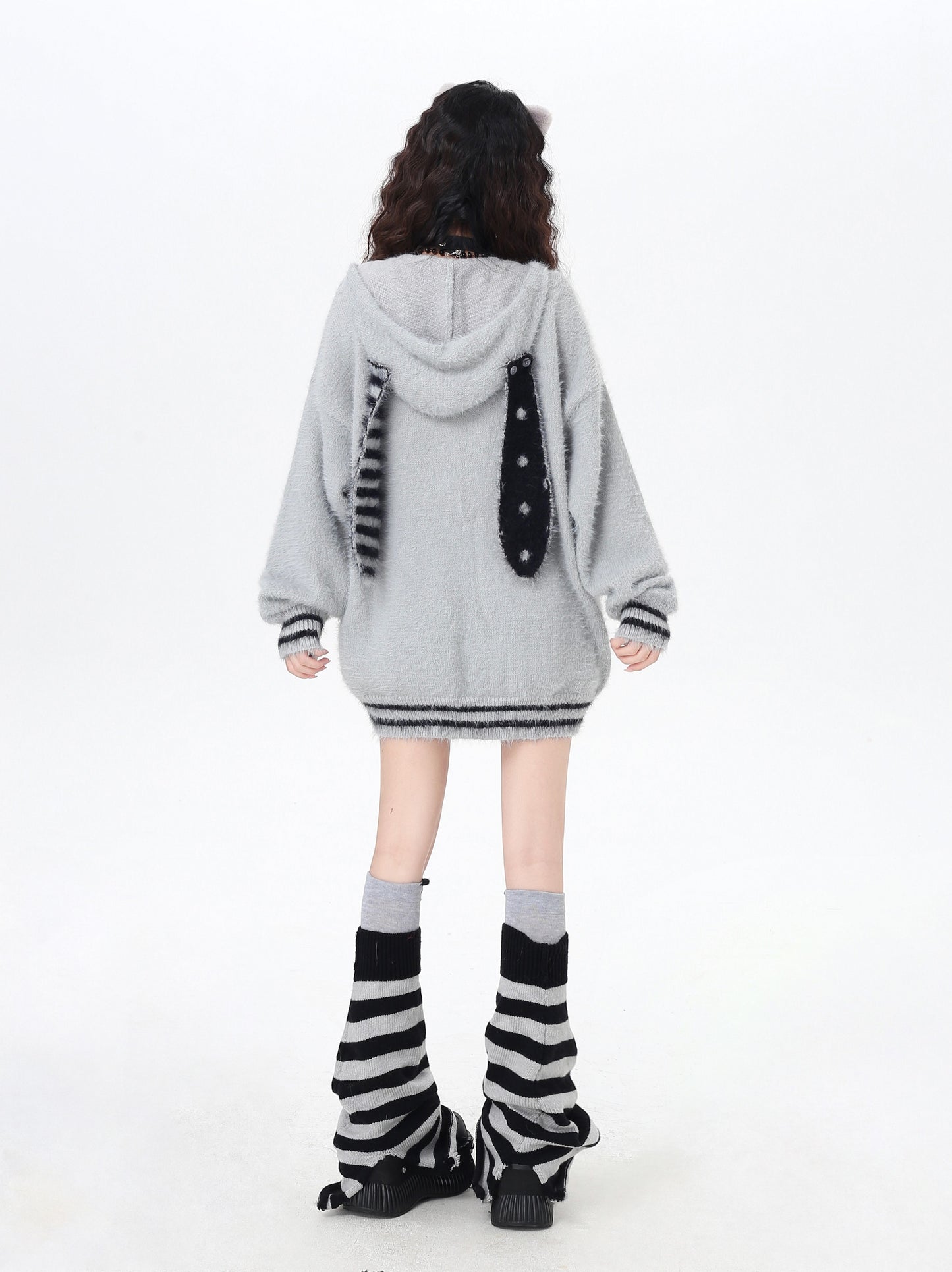 うさ耳フーディー付きゆるカワカーディガン秋冬