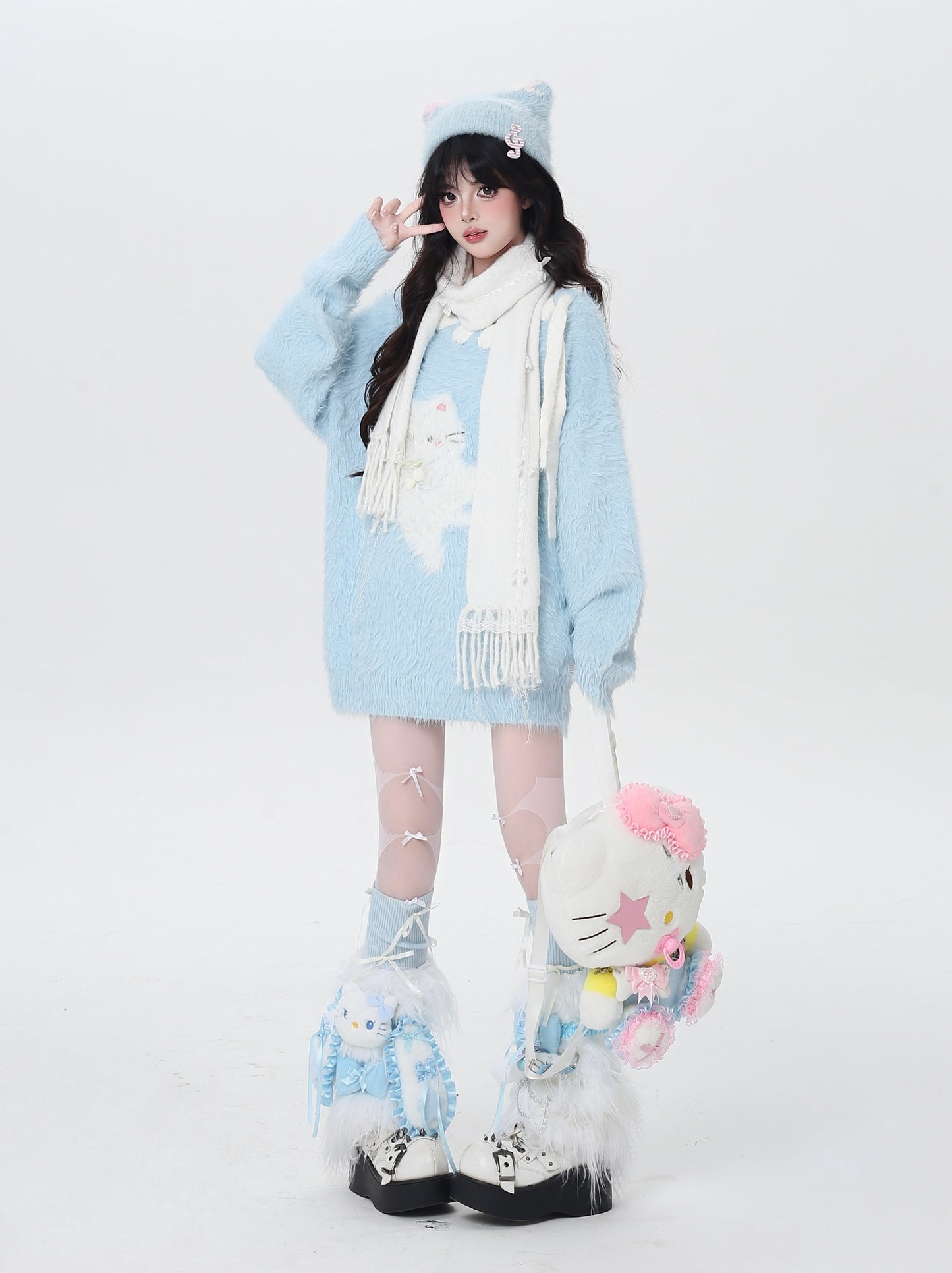 ポップ猫マカロンふわふわニット