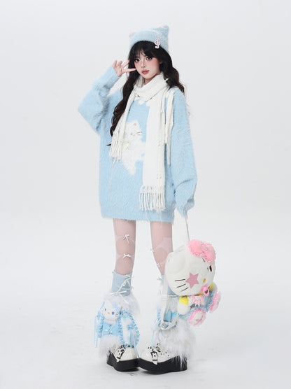 ポップ猫マカロンふわふわニット