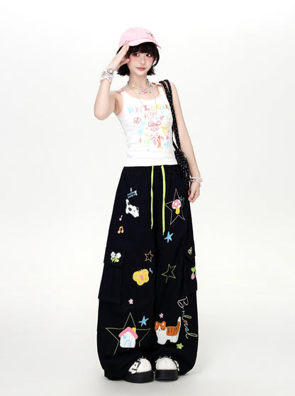 ネコ刺繍スウェットパンツ
