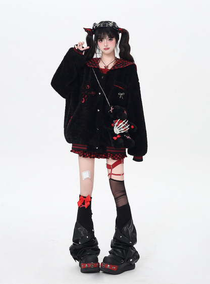 チェックセーラー襟ボアジャケット