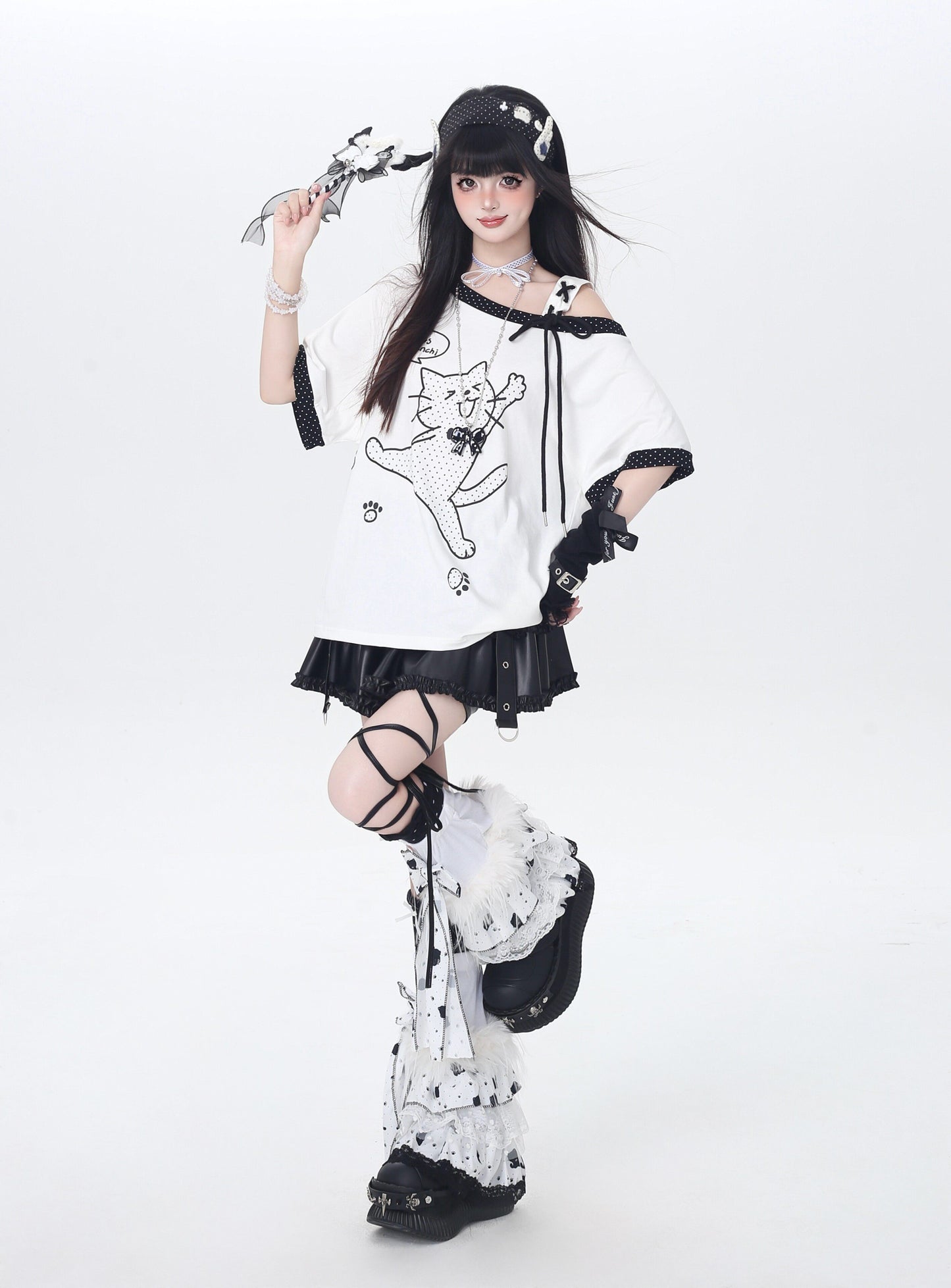 ドット×ネコ♡アシメTシャツ