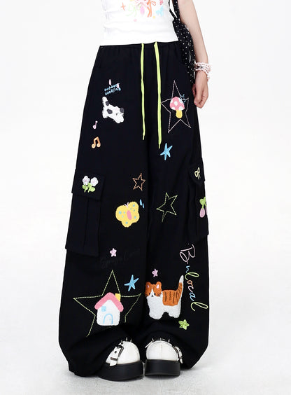ネコ刺繍スウェットパンツ
