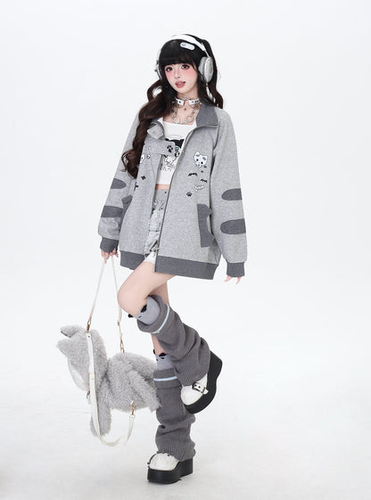 ねこ刺繍×スター柄 ラグランブルゾン