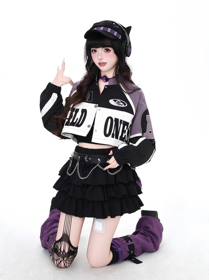 ストリート復古パッチワーク×ライダーズスタジャン（取り外し可能）