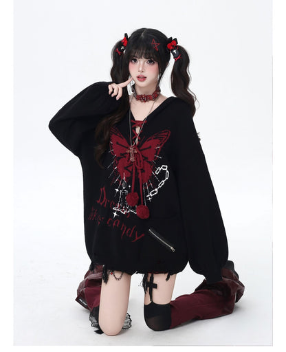 🦋Vネックリボンフーディゆる甘ニットカーデ