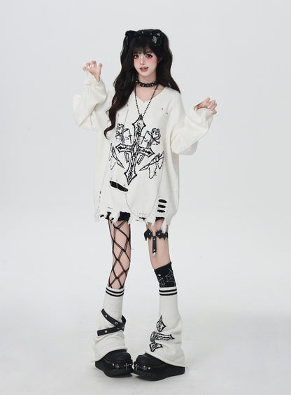 ゴシック破れチェーンVネックニット