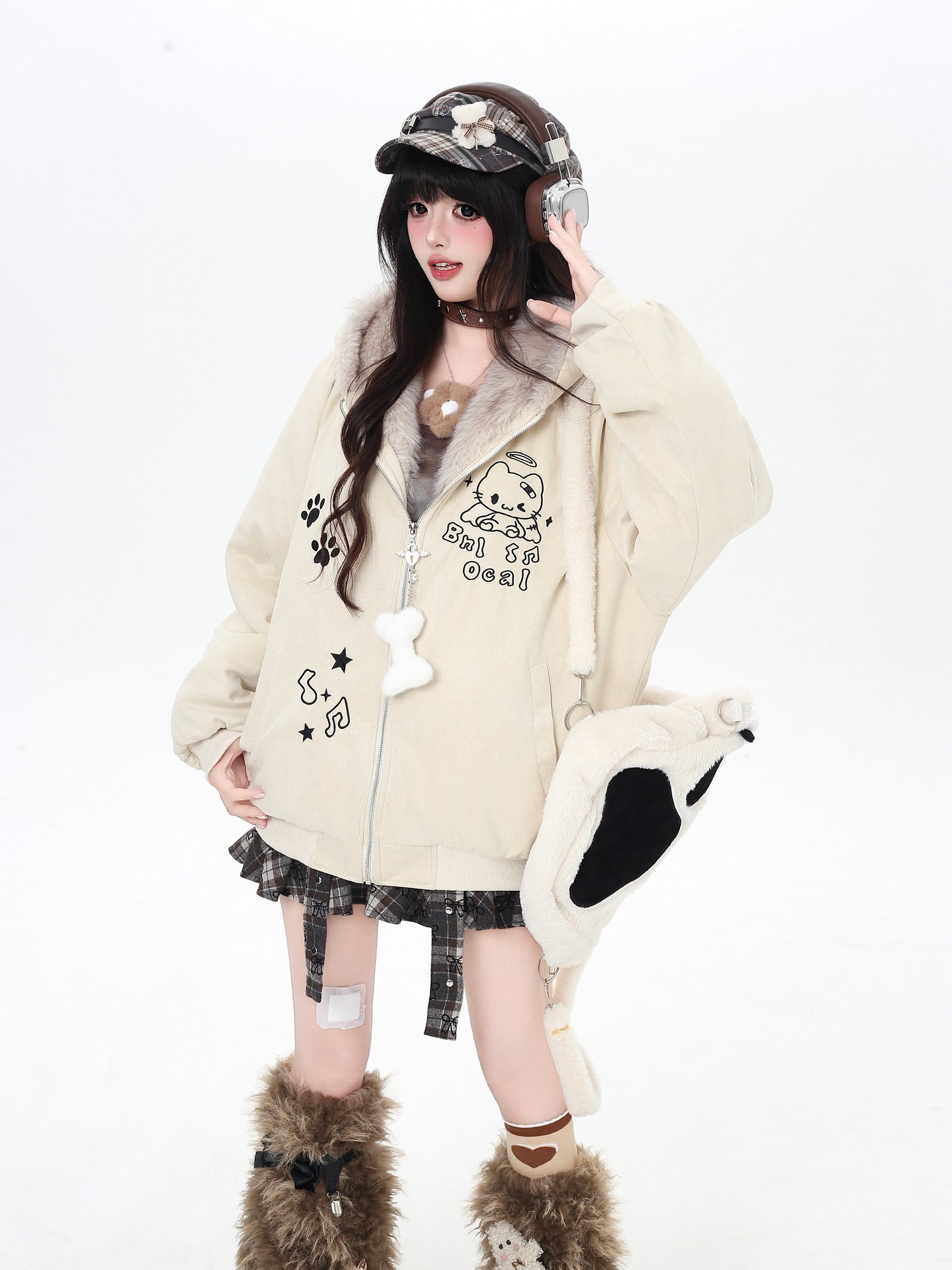 ゆる地雷ふわもこ猫耳スエード中綿アウター