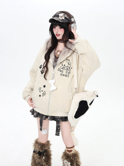 ゆる地雷ふわもこ猫耳スエード中綿アウター