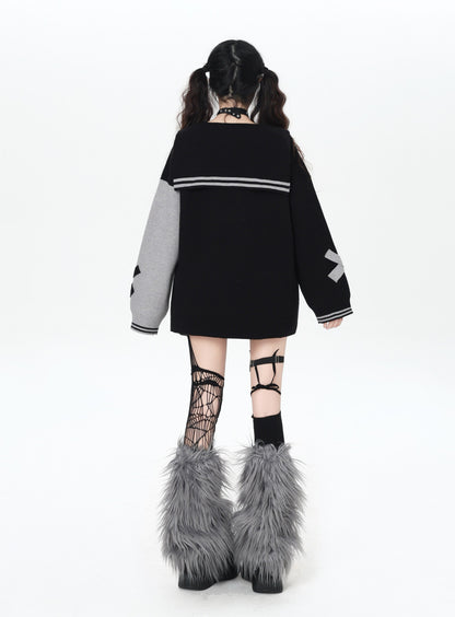 ゴシック サブカル 肩見せイラストプリントニット