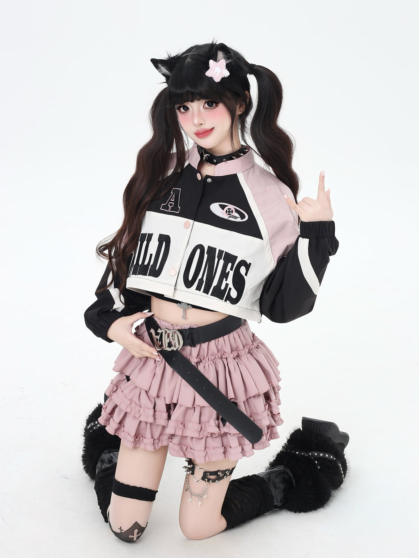 ストリート復古パッチワーク×ライダーズスタジャン（取り外し可能）