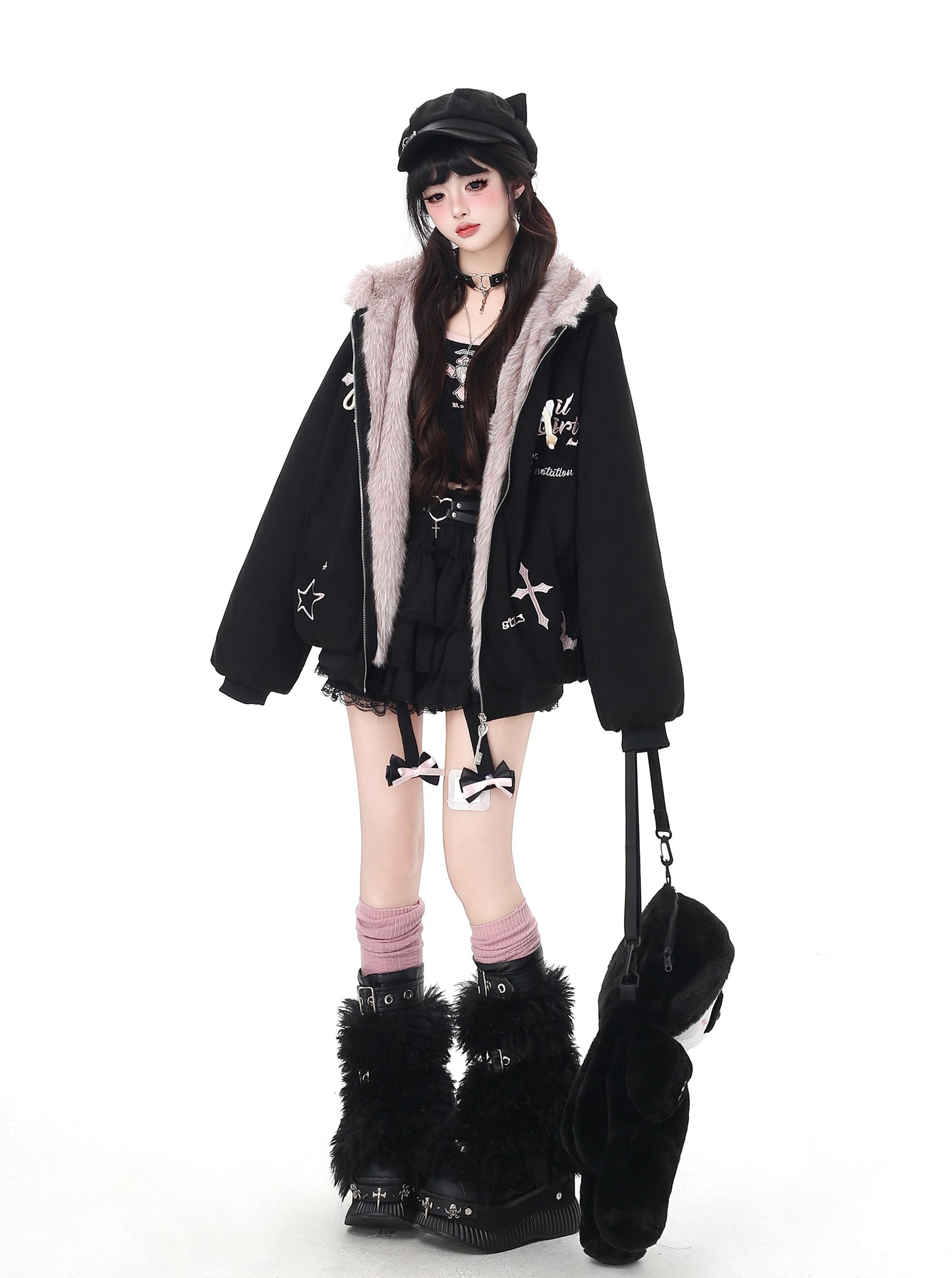 悪魔バニー×ふわもこムートン中綿コート