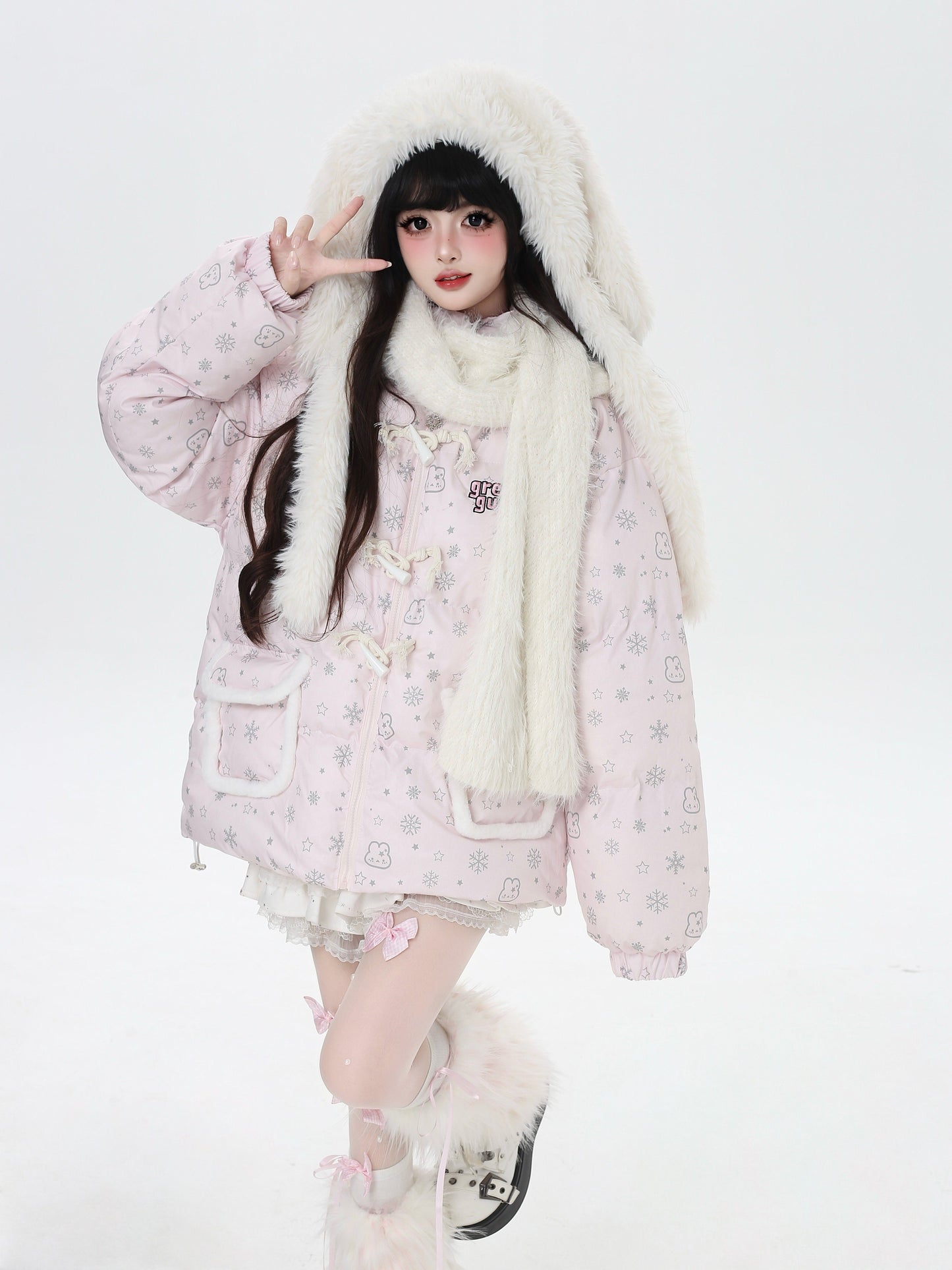 マカロンカラー フード付きルーズ中綿ジャケット｜冬の甘めサブカル