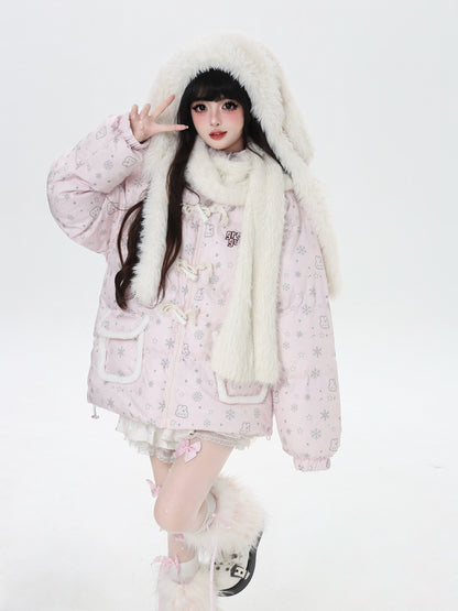 マカロンカラー フード付きルーズ中綿ジャケット｜冬の甘めサブカル