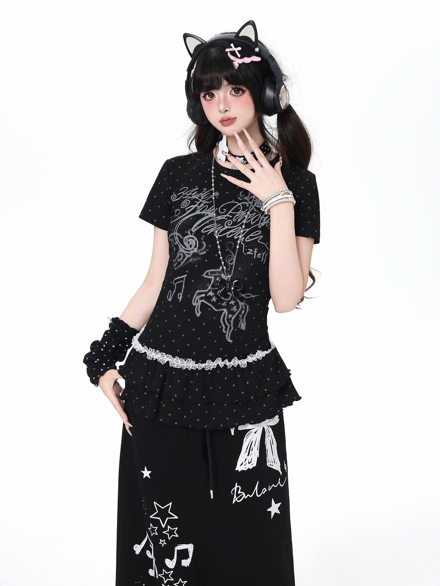 ドットフリルトップス｜韓国ガーリー・細見え