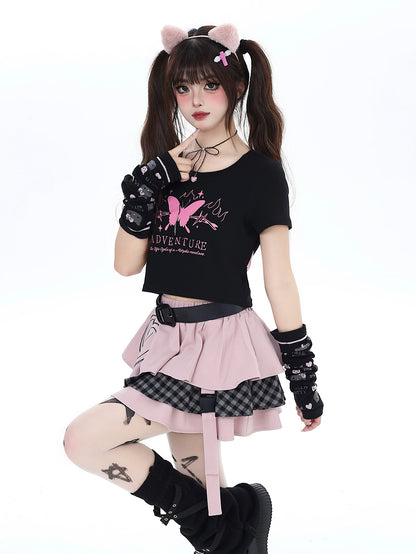 Strappy fitted cropped T-shirt with ribbon