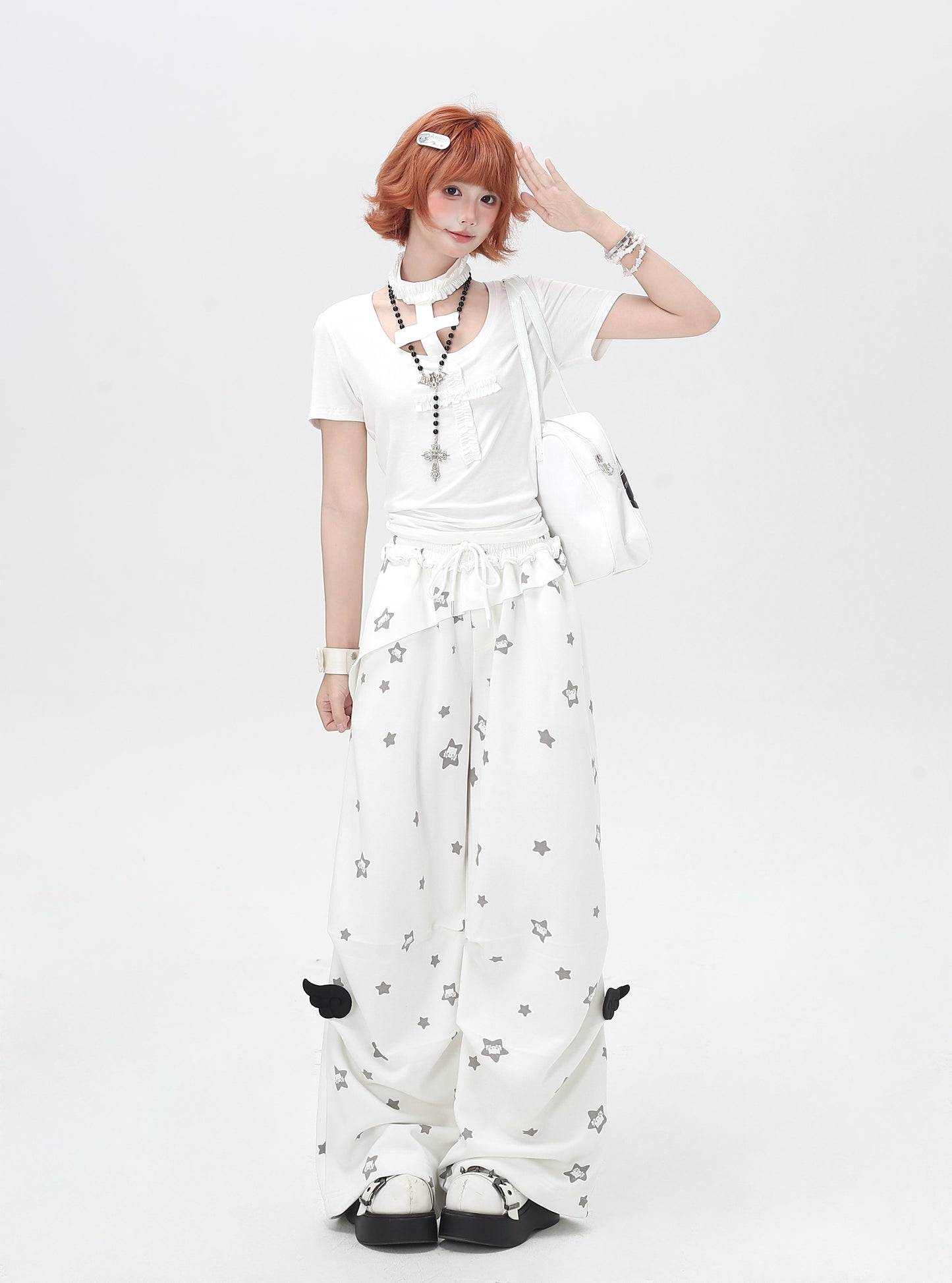くすみスター柄 ルーズストレートパンツ