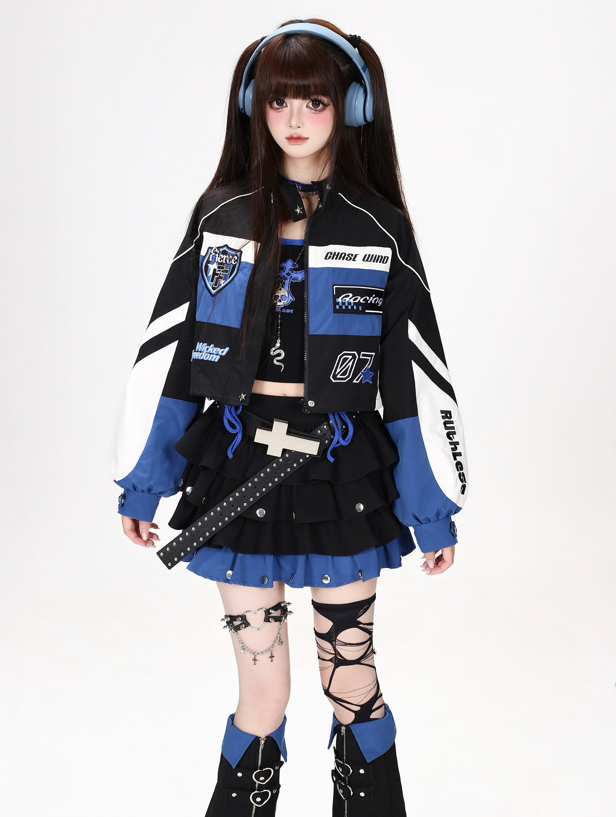 バイカラーレーシングワッペンショートブルゾン