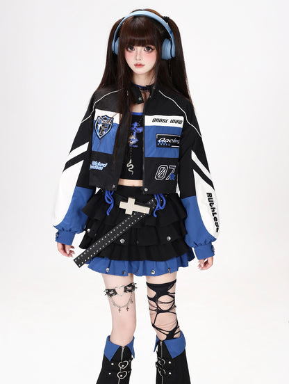 バイカラーレーシングワッペンショートブルゾン