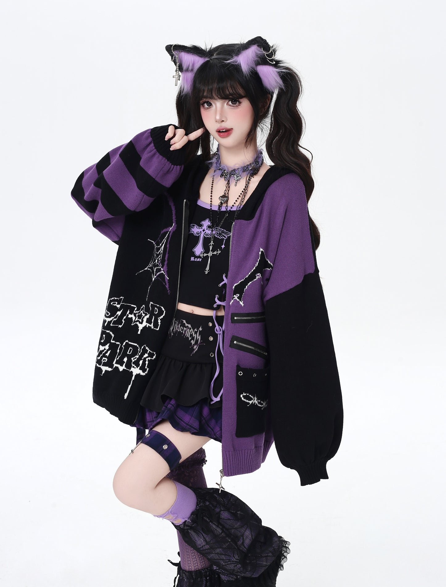 ゴス×ゆる地雷切替ニットカーデ