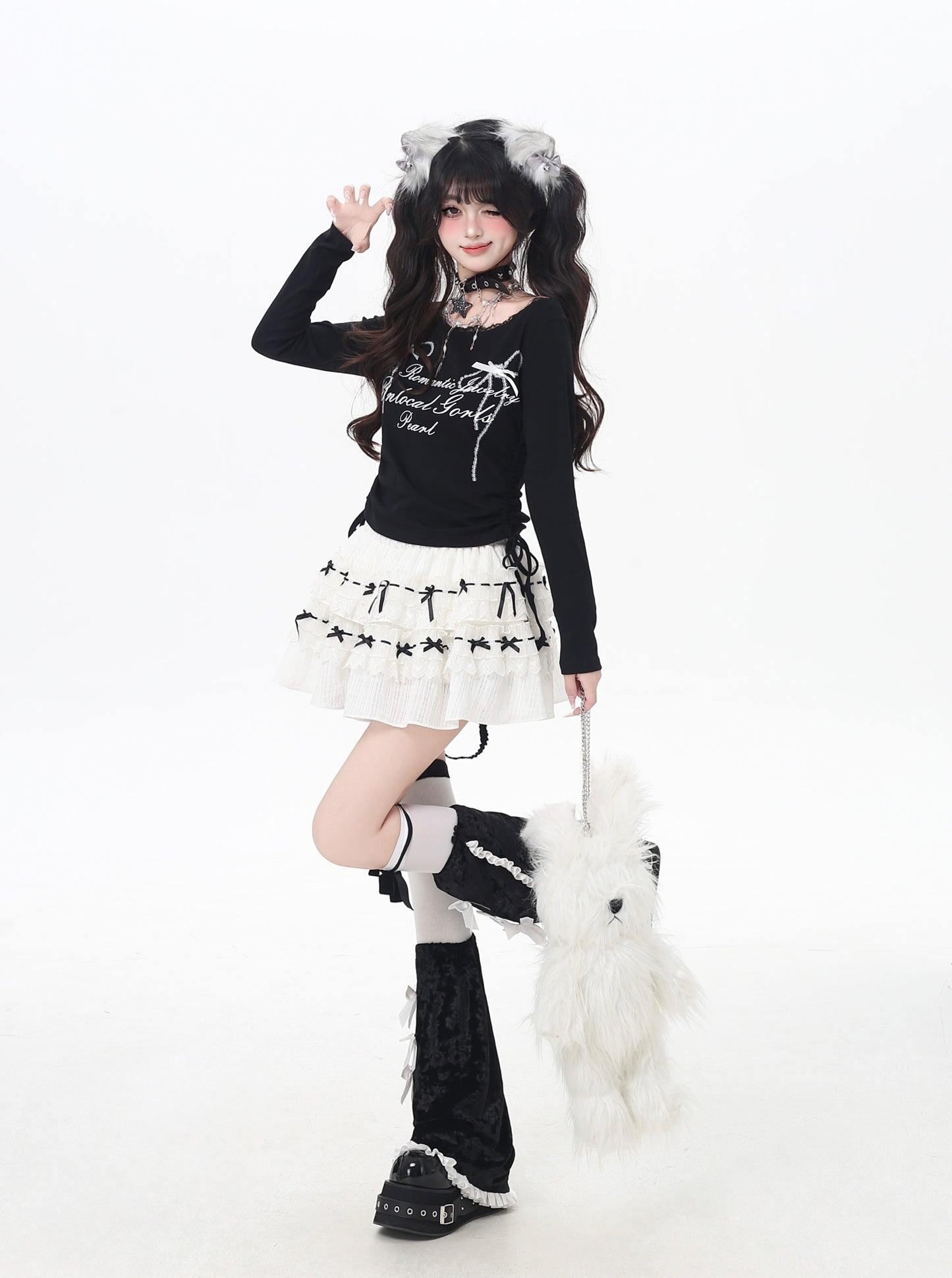レース×リボン ドロストショートT