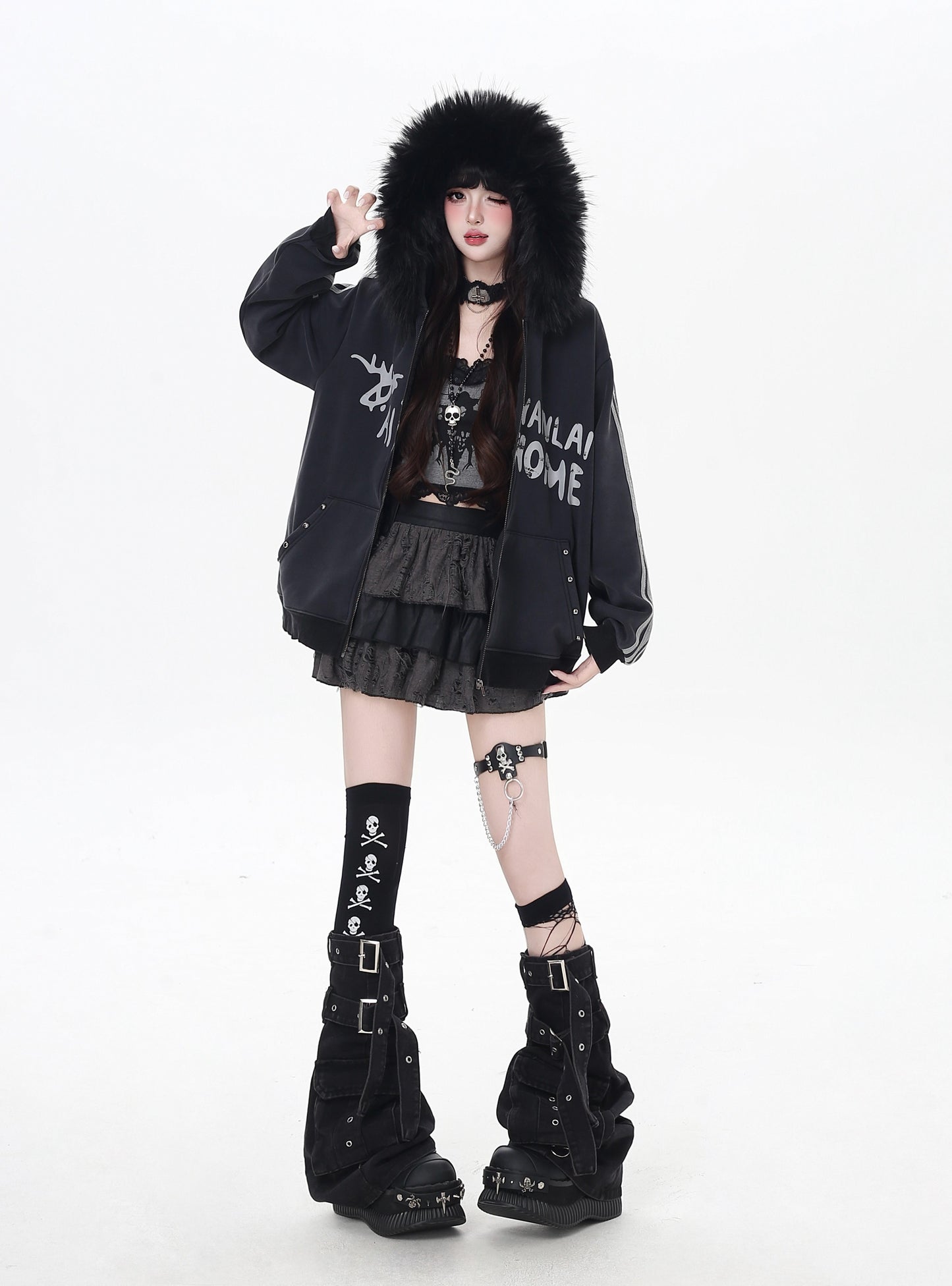 タイダイ×ファー衿取り外しジップアウター