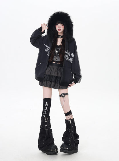 タイダイ×ファー衿取り外しジップアウター