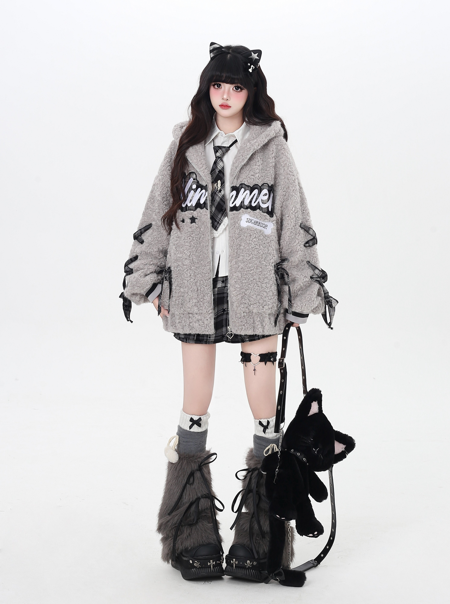 アルファベットリボン♡厚手ボアジャケット