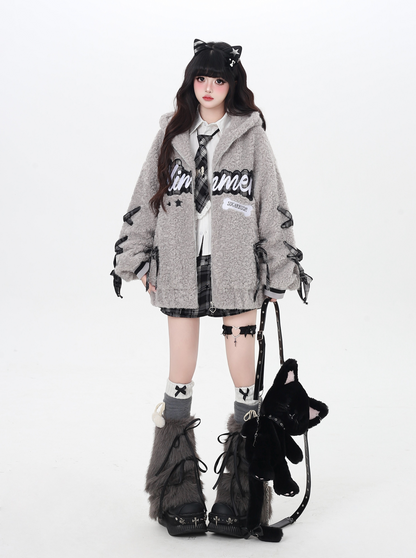 アルファベットリボン♡厚手ボアジャケット