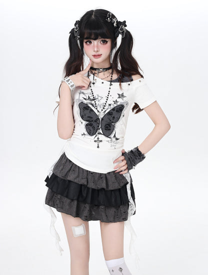 バタフライダメージオフショルT
