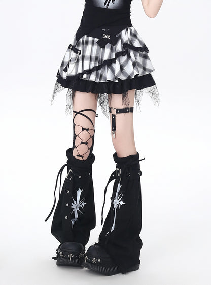 ドット×チェックふんわりティアードスカート