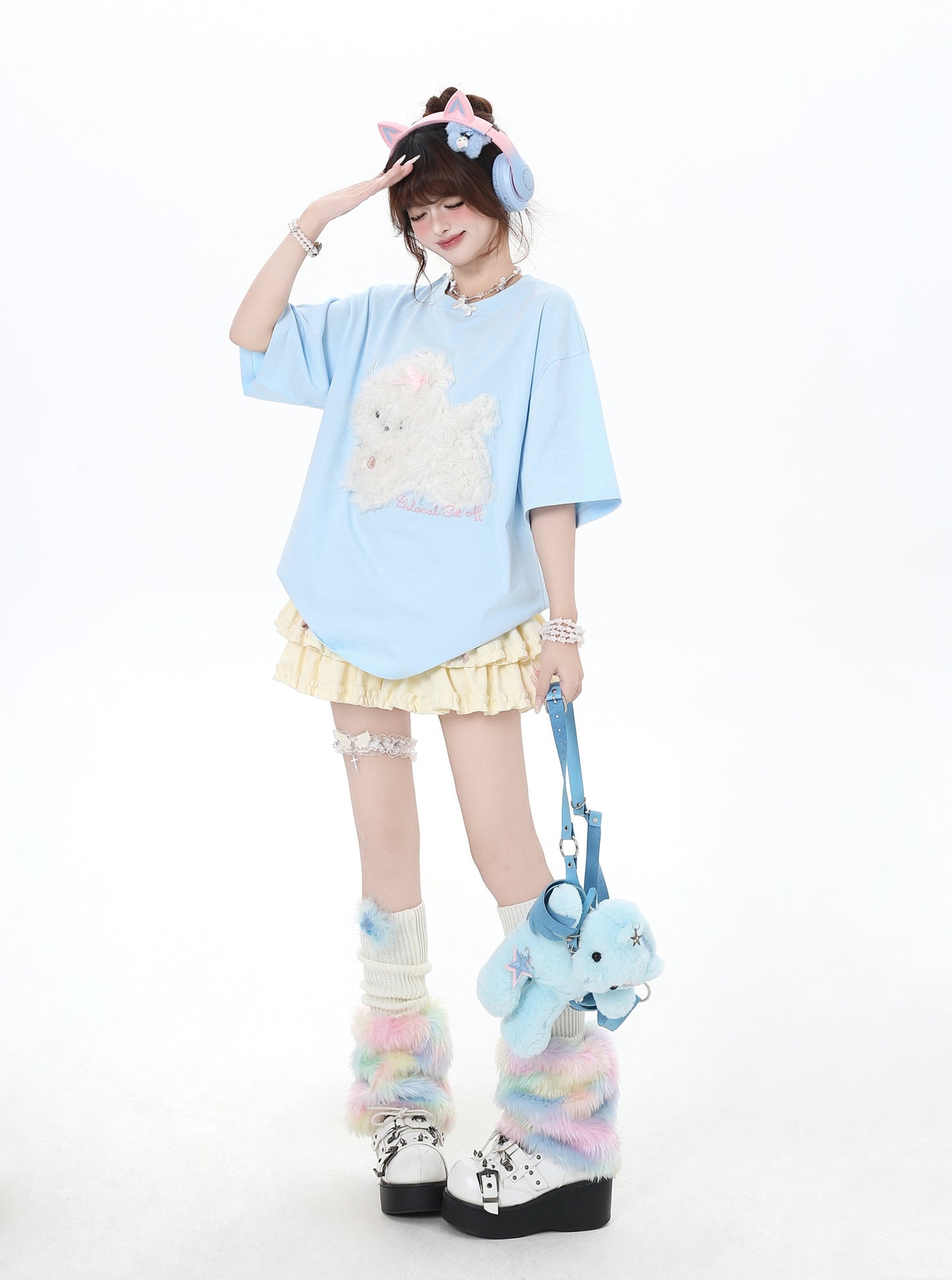 三色ドッグアップリケTシャツ