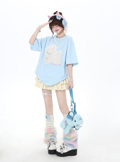 三色ドッグアップリケTシャツ