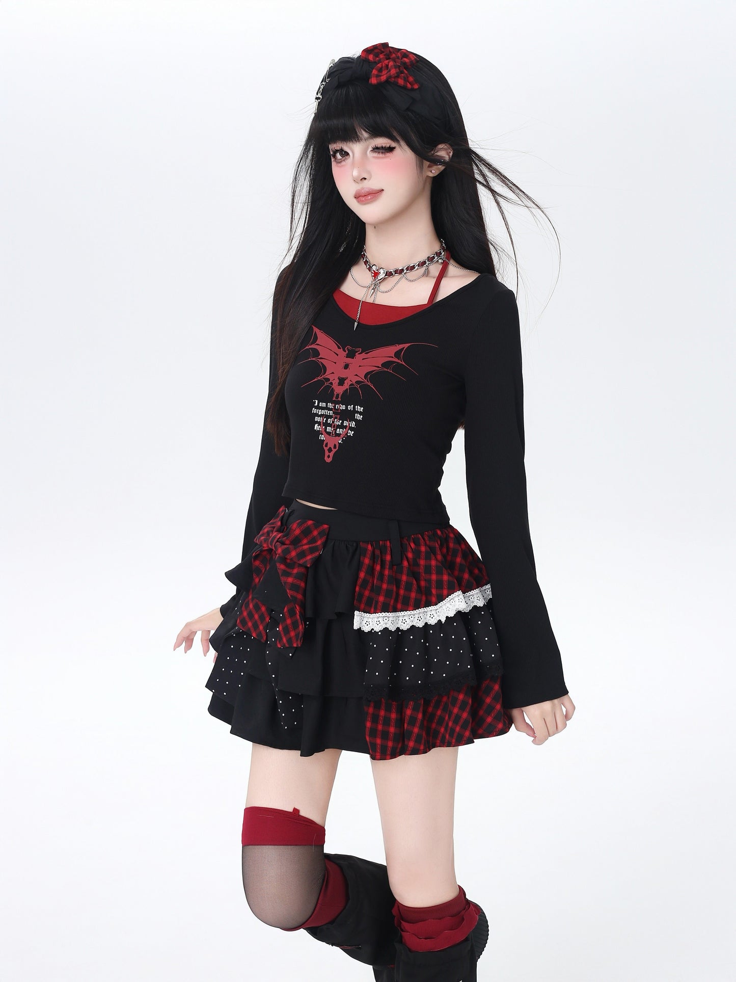 ドットチェックティアードスカート