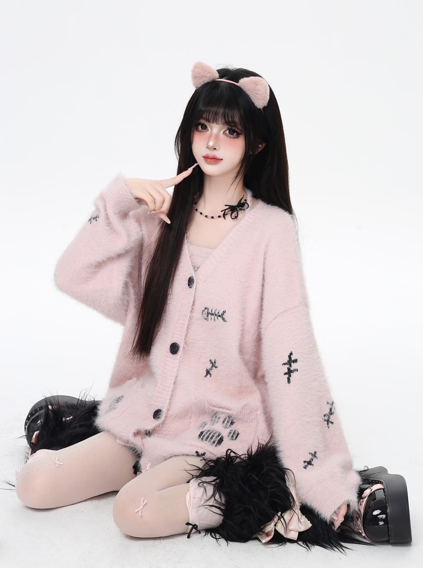 猫の手モチーフ♡ゆる甘ニットカーディガンセット