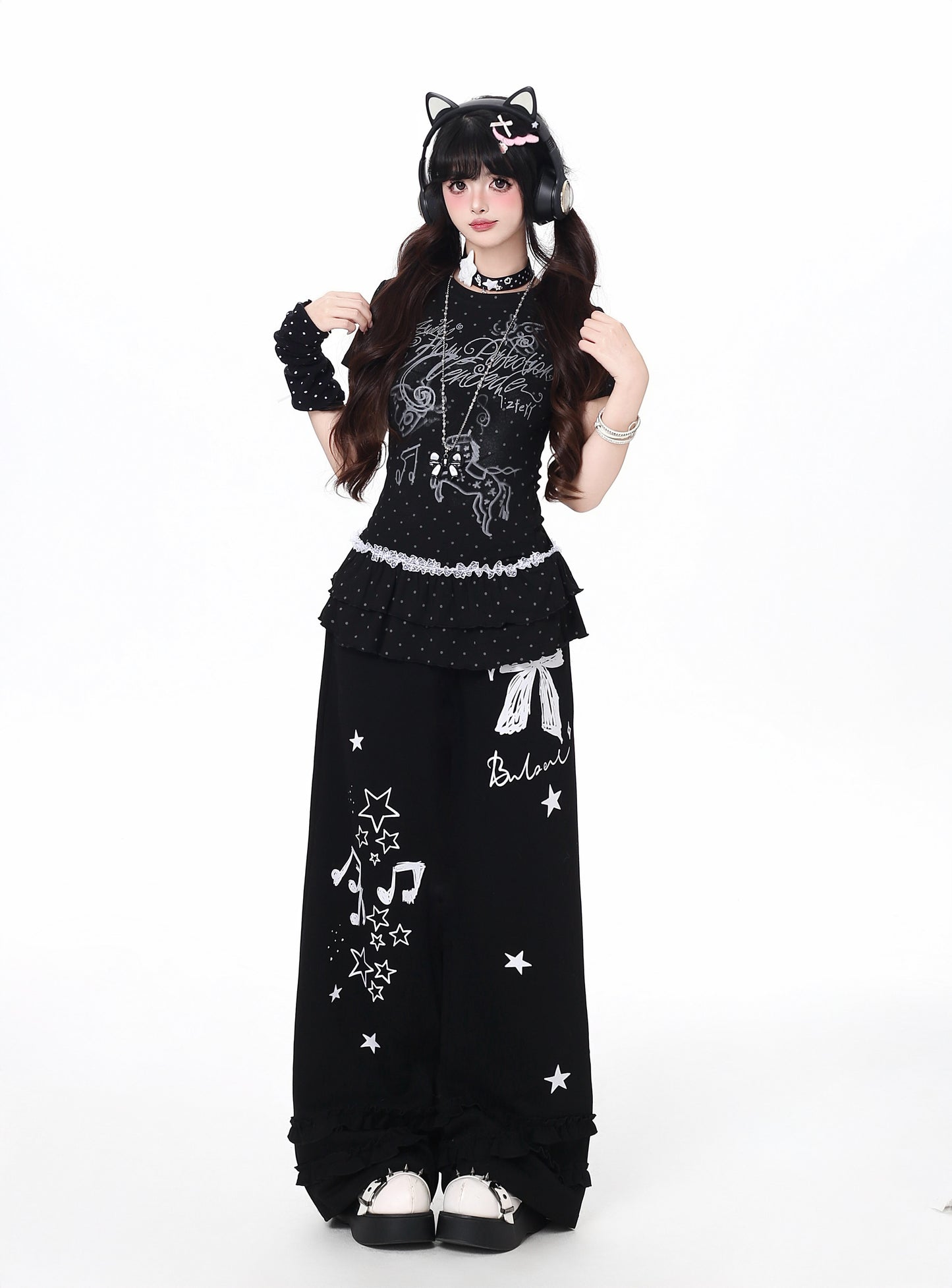 ドットフリルトップス｜韓国ガーリー・細見え