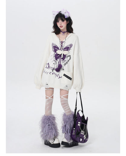 🦋Vネックリボンフーディゆる甘ニットカーデ