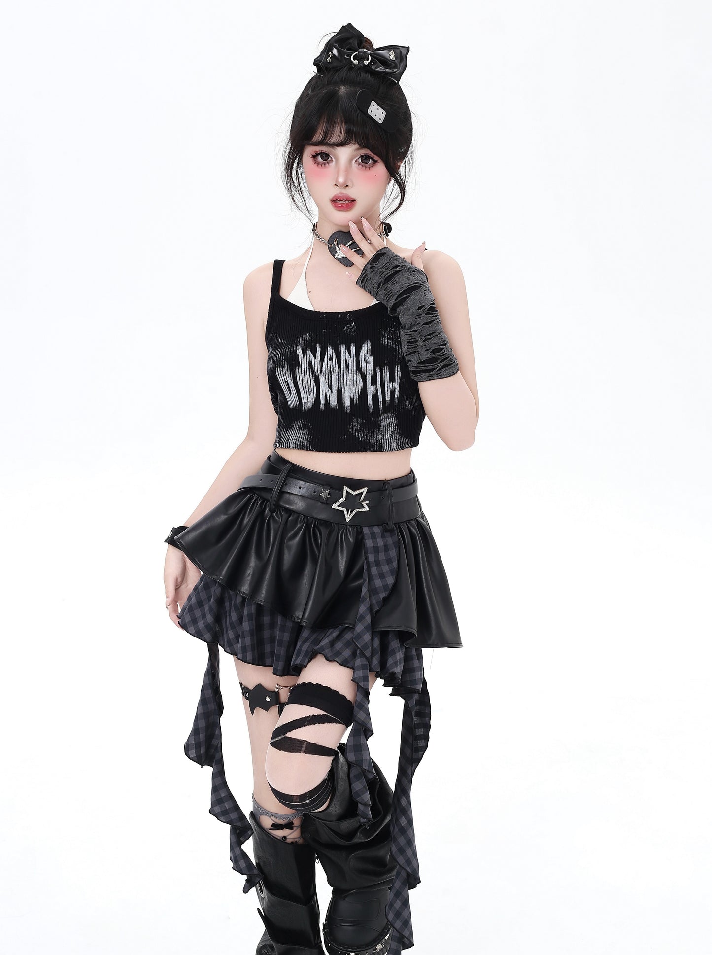 闇フリンジレザー　アシメスカート