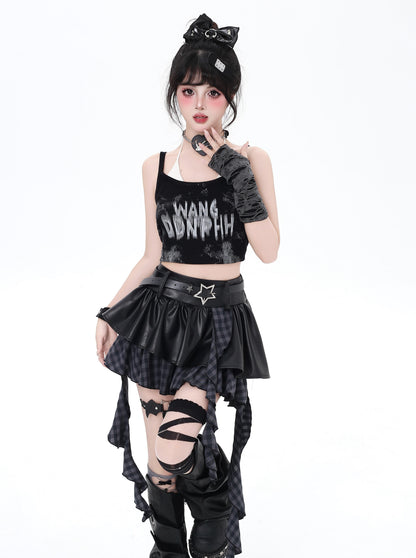 闇フリンジレザー　アシメスカート