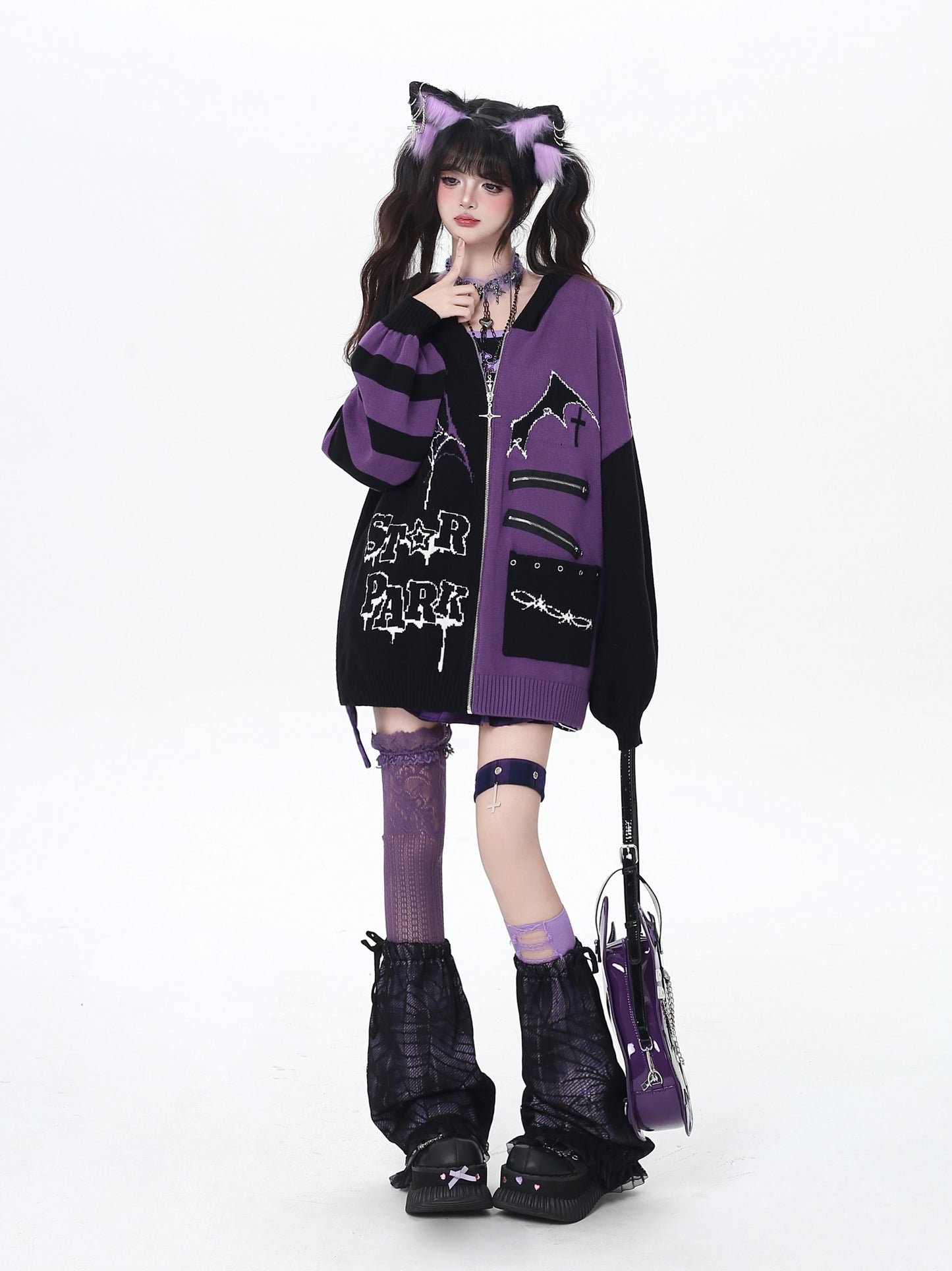 ゴス×ゆる地雷切替ニットカーデ