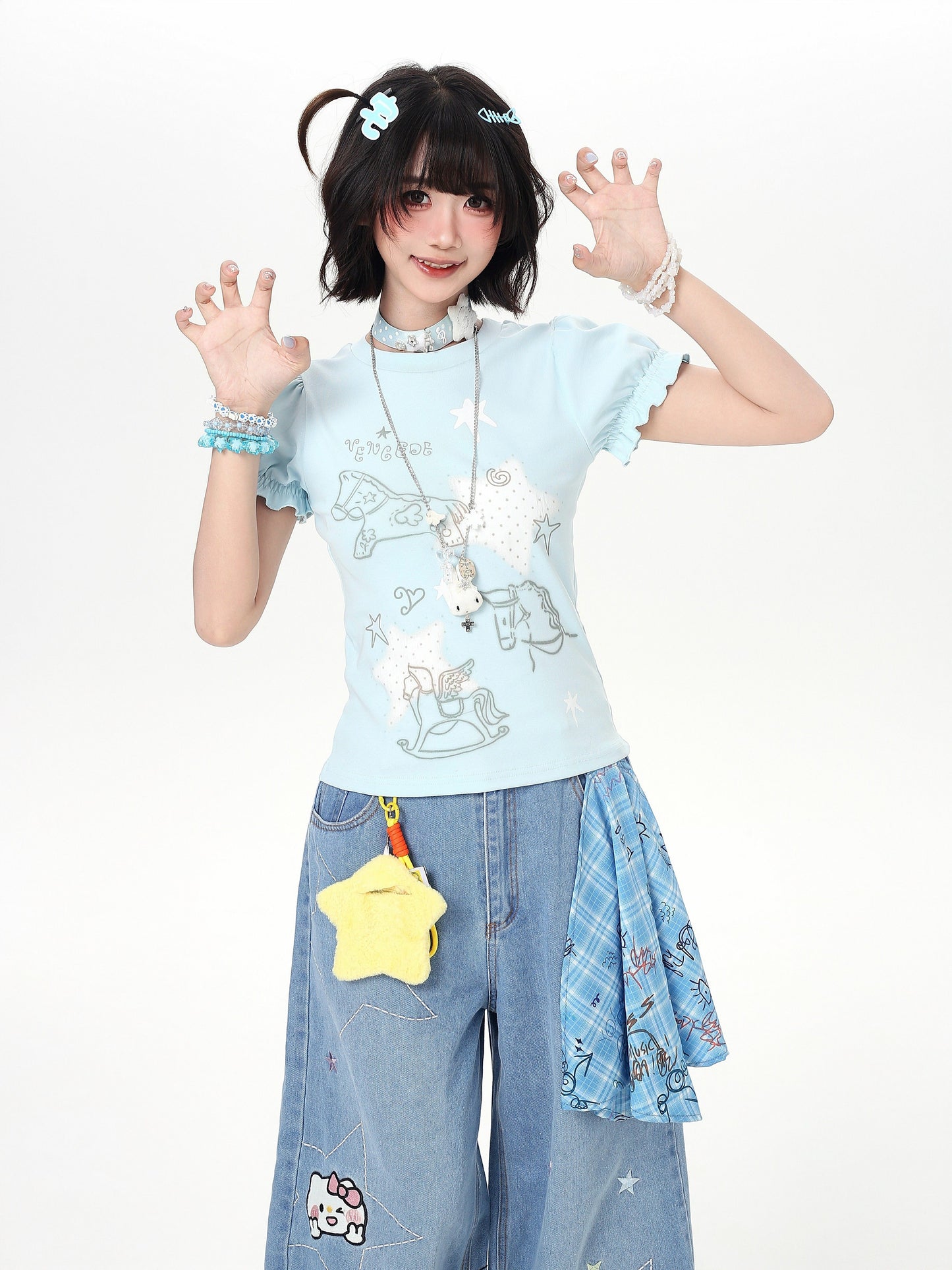 星×木馬パフスリーブトップス
